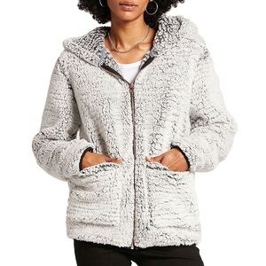 Volcom Lived In Lounge zip up Gray Teddy Jacket with Hood